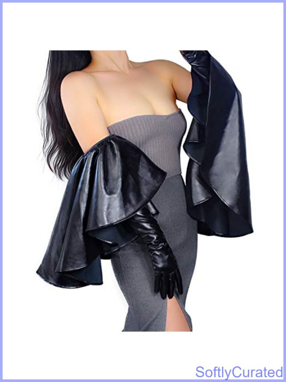 Faux Leather Opera Gloves Touchscreen Ruffle Evening Party